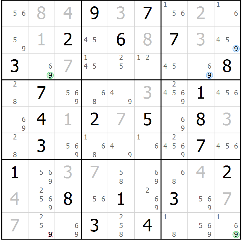 Position des candidats pour la solution de la Gr 4 page 7 du magazine de sudoku Suprême n° 027