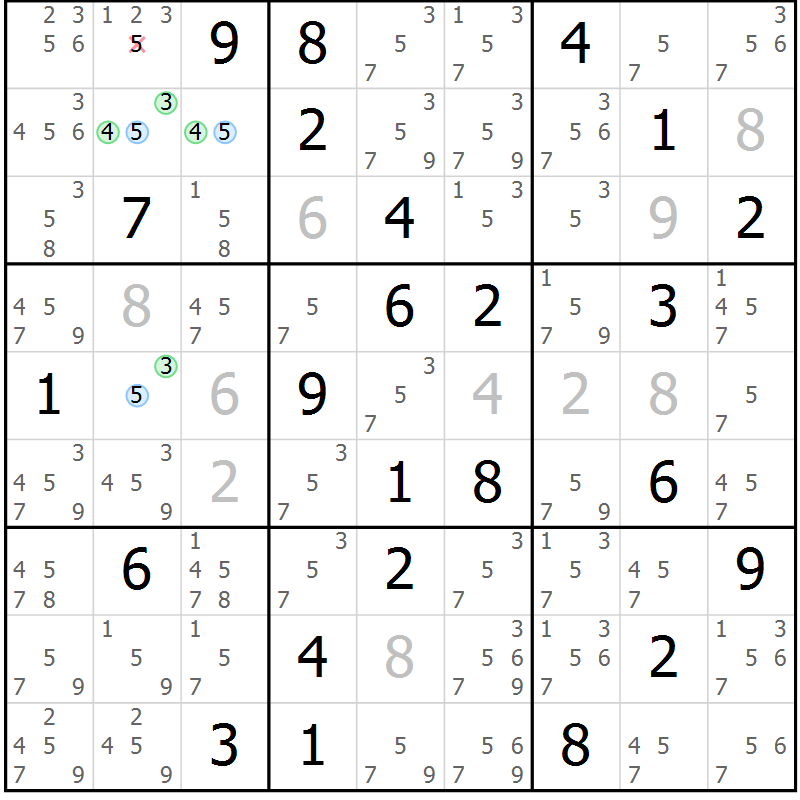 Position des candidats pour la solution de la Gr 40 page 43 du magazine de sudoku Suprême n° 027