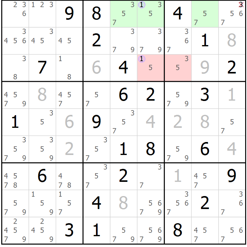 Position des candidats pour la solution de la Gr 40 page 43 du magazine de sudoku Suprême n° 027