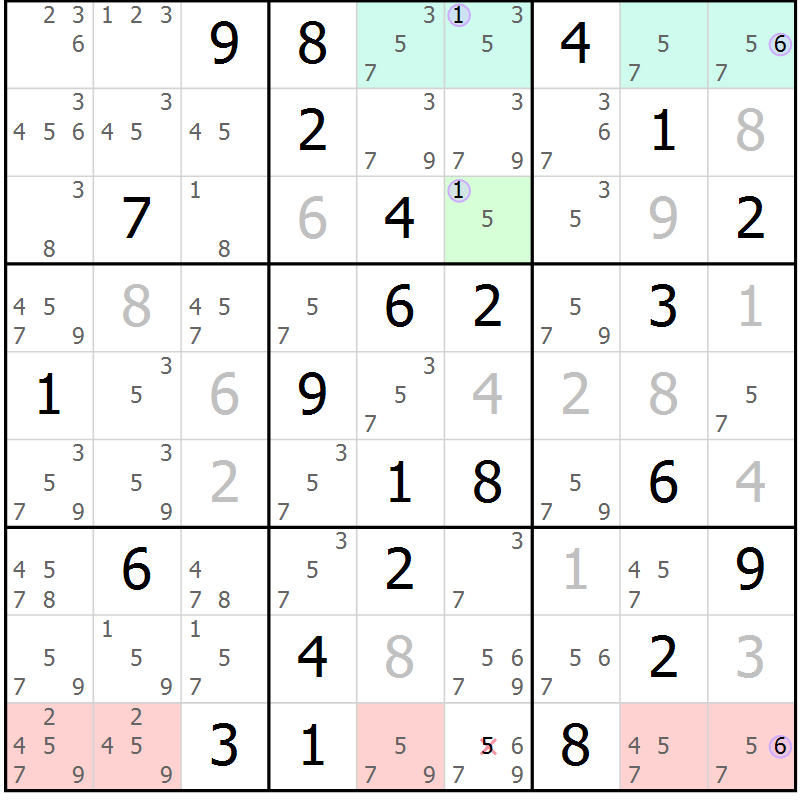 Position des candidats pour la solution de la Gr 40 page 43 du magazine de sudoku Suprême n° 027