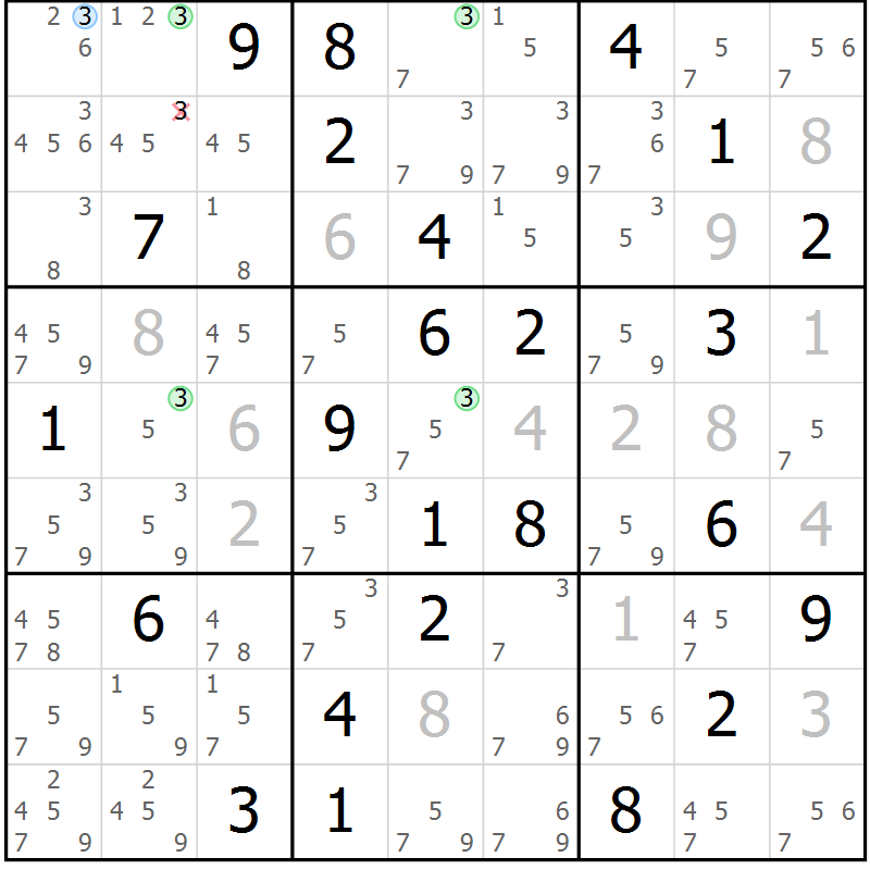 Position des candidats pour la solution de la Gr 40 page 43 du magazine de sudoku Suprême n° 027