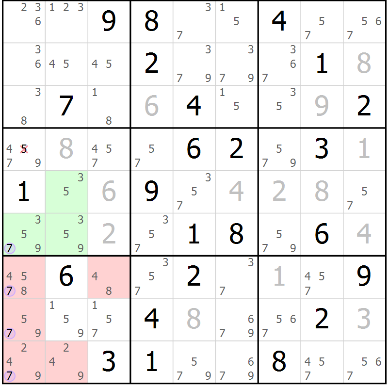 Position des candidats pour la solution de la Gr 40 page 43 du magazine de sudoku Suprême n° 027