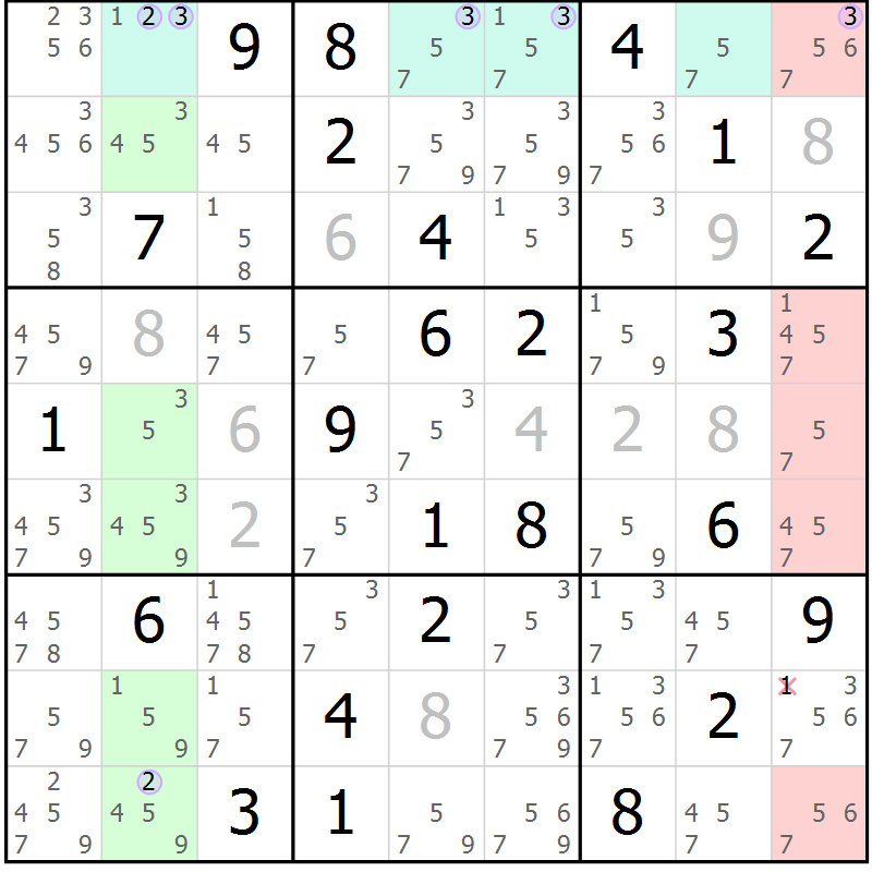 Position des candidats pour la solution de la Gr 40 page 43 du magazine de sudoku Suprême n° 027