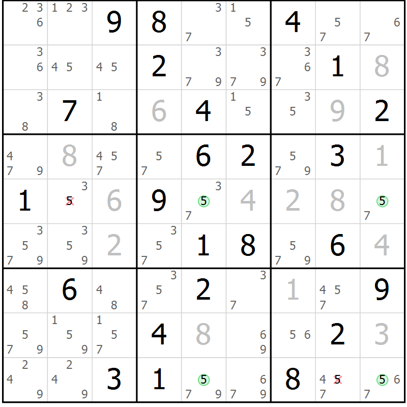 Position des candidats pour la solution de la Gr 40 page 43 du magazine de sudoku Suprême n° 027