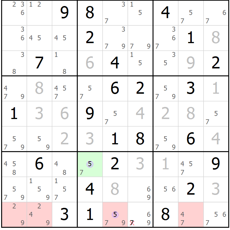 Position des candidats pour la solution de la Gr 40 page 43 du magazine de sudoku Suprême n° 027