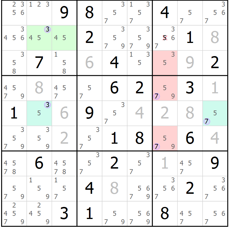 Position des candidats pour la solution de la Gr 40 page 43 du magazine de sudoku Suprême n° 027