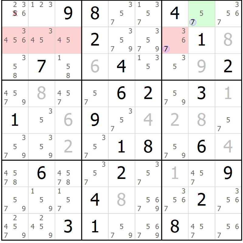 Position des candidats pour la solution de la Gr 40 page 43 du magazine de sudoku Suprême n° 027