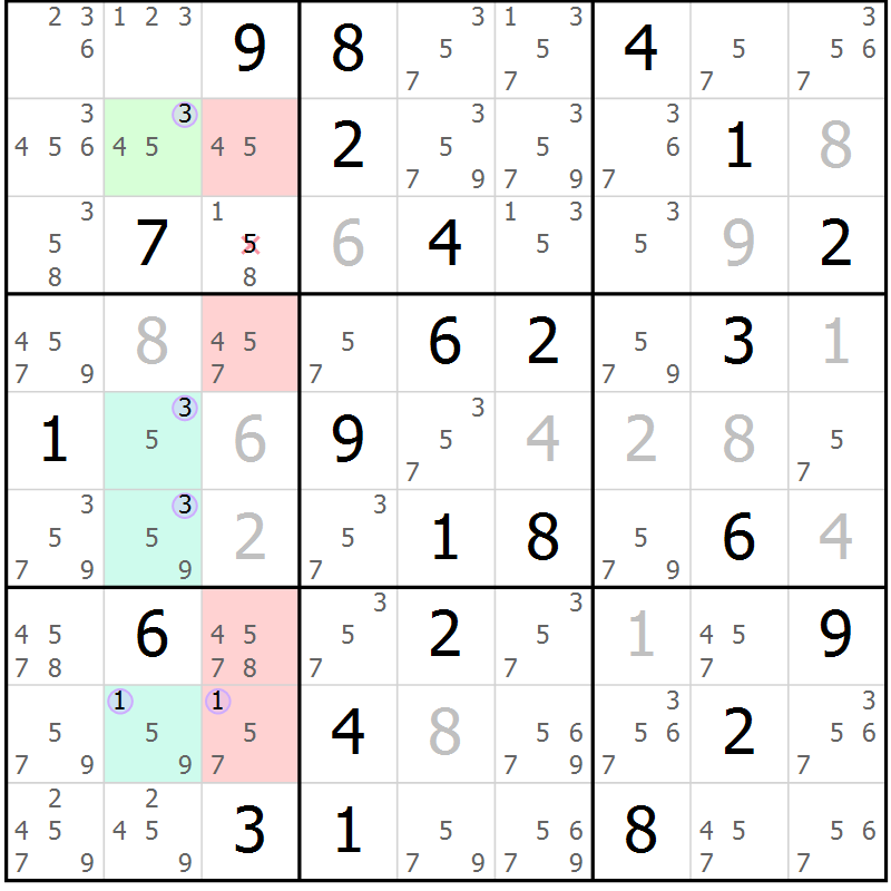 Position des candidats pour la solution de la Gr 40 page 43 du magazine de sudoku Suprême n° 027