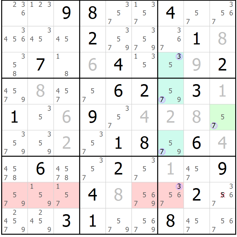 Position des candidats pour la solution de la Gr 40 page 43 du magazine de sudoku Suprême n° 027
