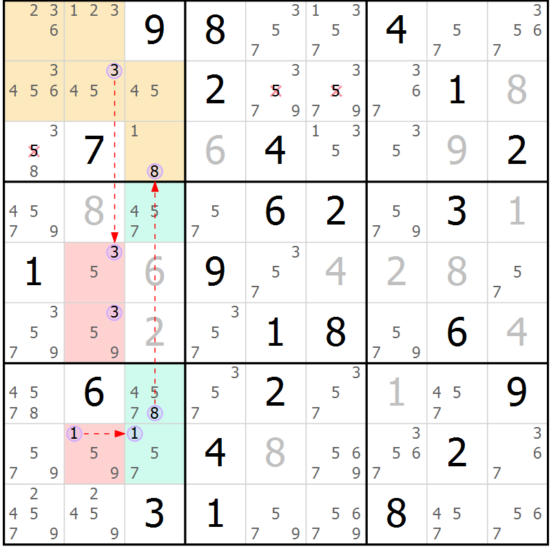 Position des candidats pour la solution de la Gr 40 page 43 du magazine de sudoku Suprême n° 027