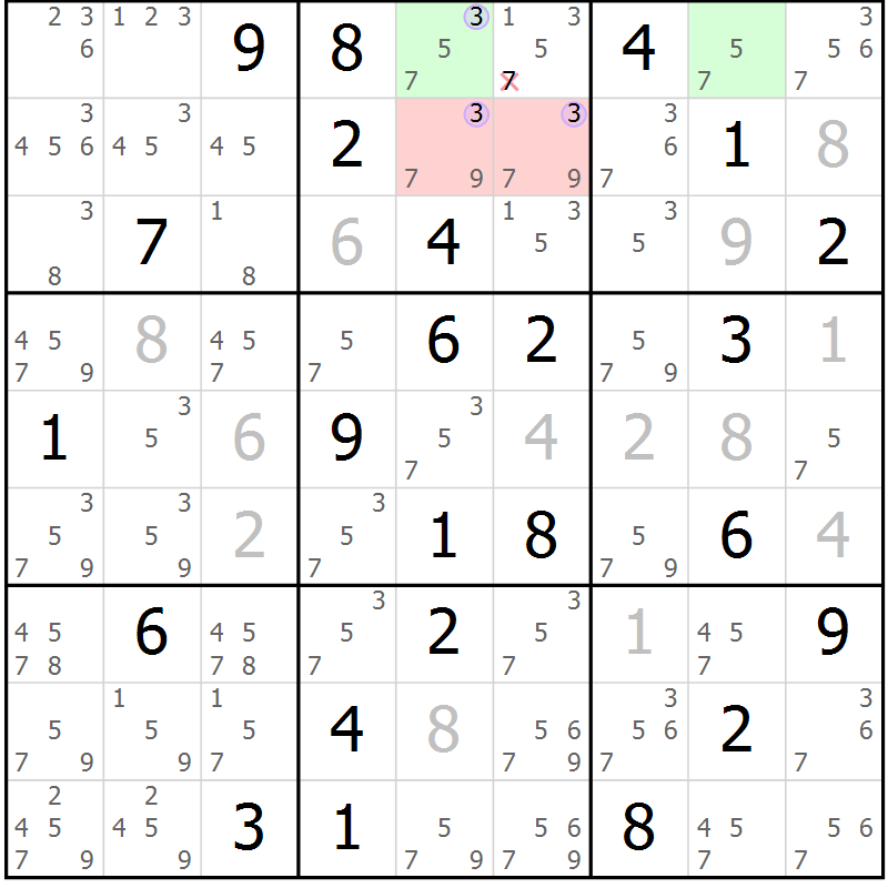 Position des candidats pour la solution de la Gr 40 page 43 du magazine de sudoku Suprême n° 027