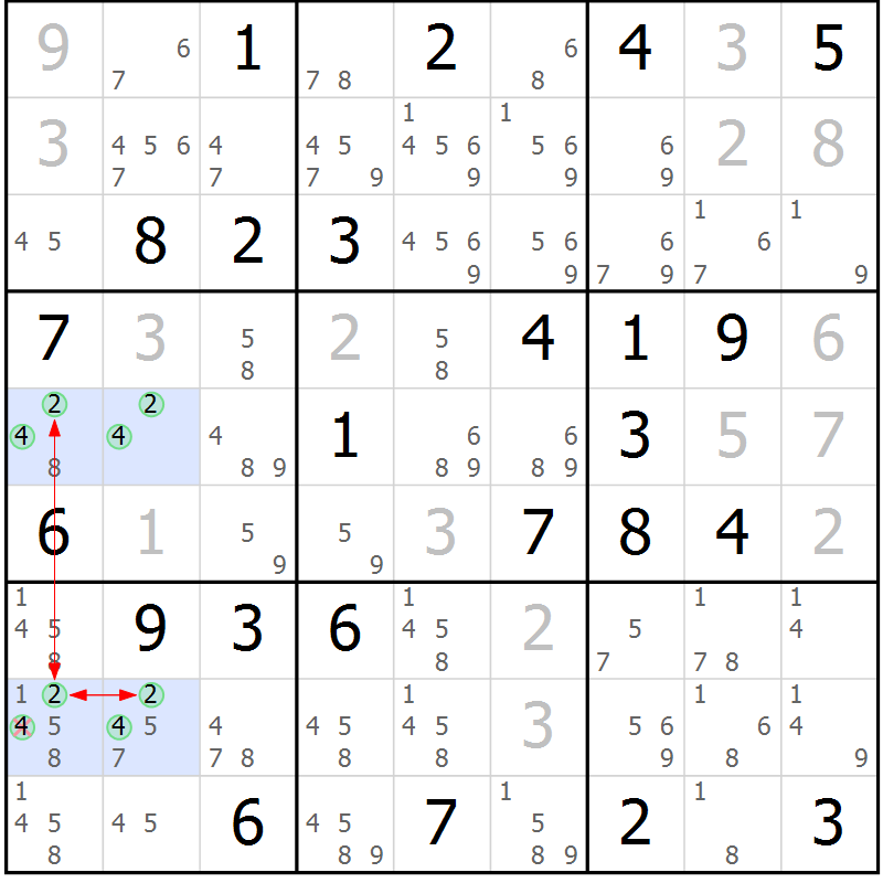 Position des candidats pour la solution de la Gr 41 page 44 du magazine de sudoku Suprême n° 027