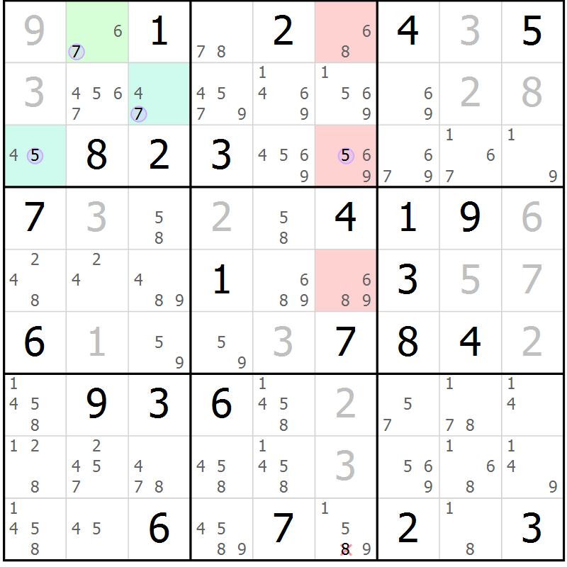 Position des candidats pour la solution de la Gr 41 page 44 du magazine de sudoku Suprême n° 027