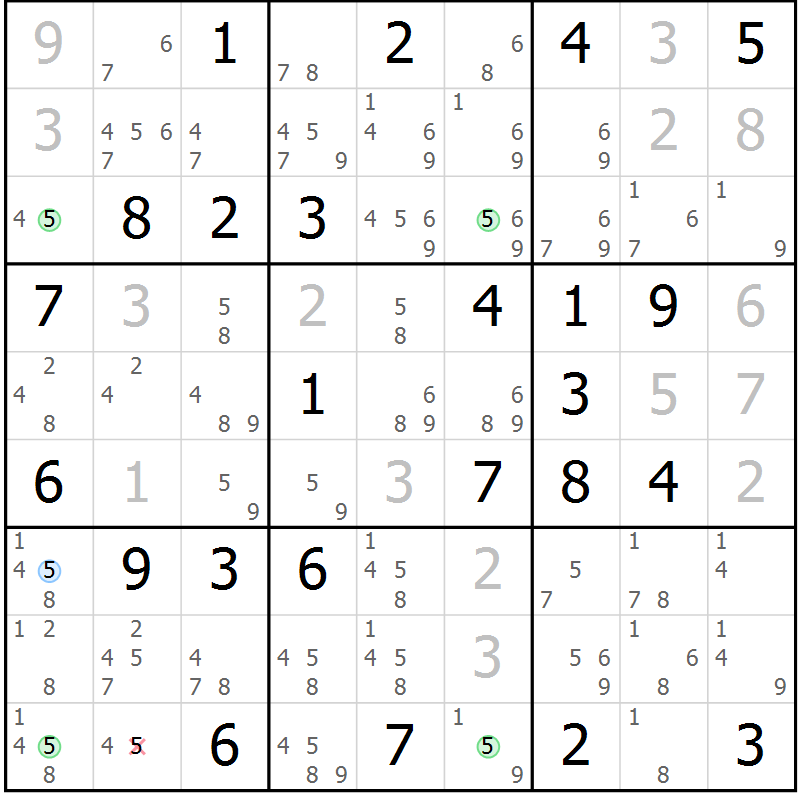 Position des candidats pour la solution de la Gr 41 page 44 du magazine de sudoku Suprême n° 027