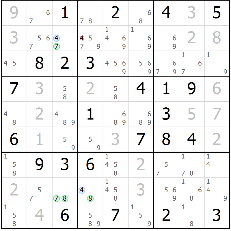 Position des candidats pour la solution de la Gr 41 page 44 du magazine de sudoku Suprême n° 027