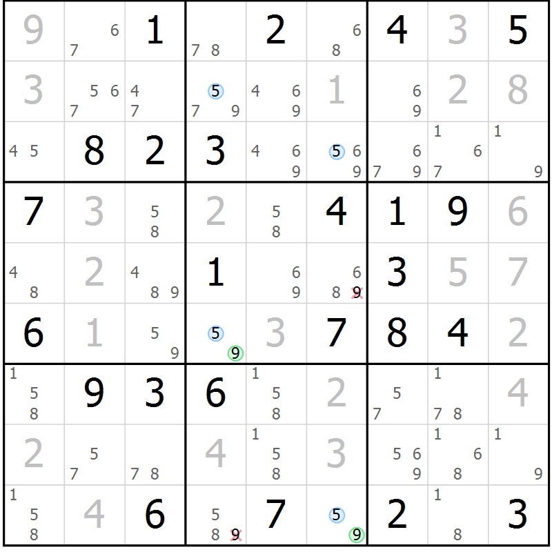 Position des candidats pour la solution de la Gr 41 page 44 du magazine de sudoku Suprême n° 027