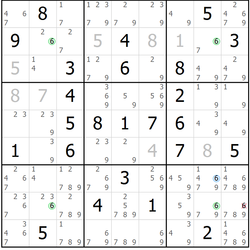 Position des candidats pour la solution de la Gr 42 page 45 du magazine de sudoku Suprême n° 027