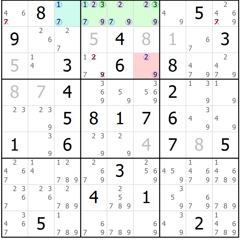 Position des candidats pour la solution de la Gr 42 page 45 du magazine de sudoku Suprême n° 027