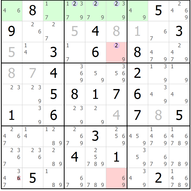 Position des candidats pour la solution de la Gr 42 page 45 du magazine de sudoku Suprême n° 027