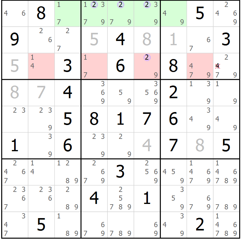 Position des candidats pour la solution de la Gr 42 page 45 du magazine de sudoku Suprême n° 027