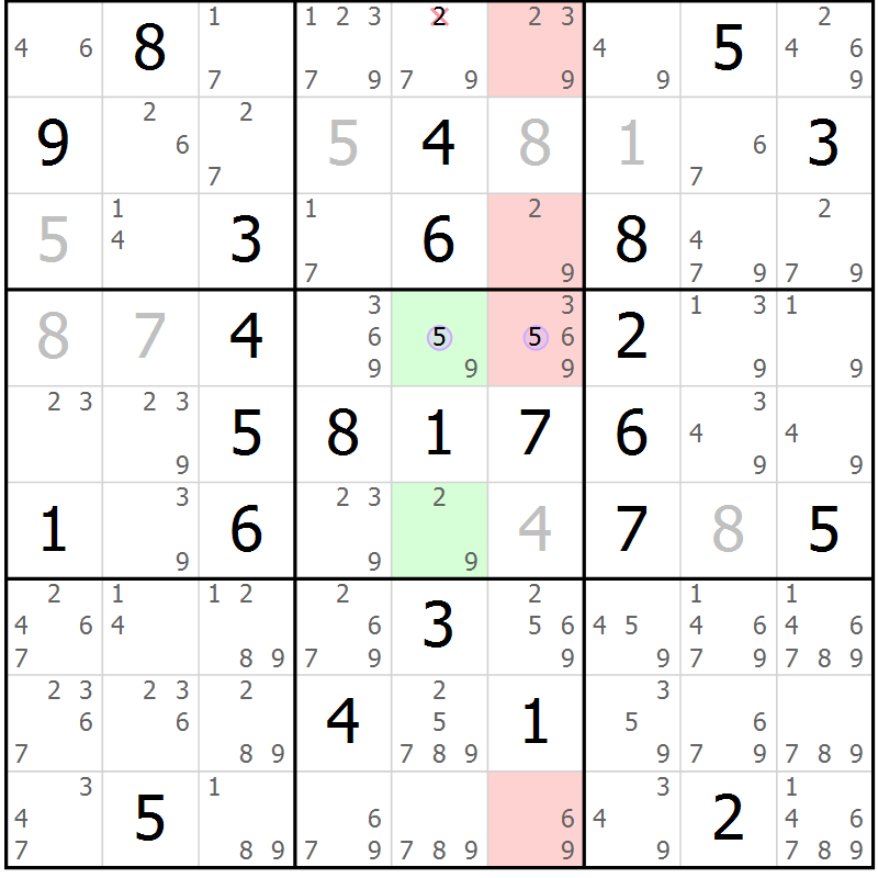 Position des candidats pour la solution de la Gr 42 page 45 du magazine de sudoku Suprême n° 027