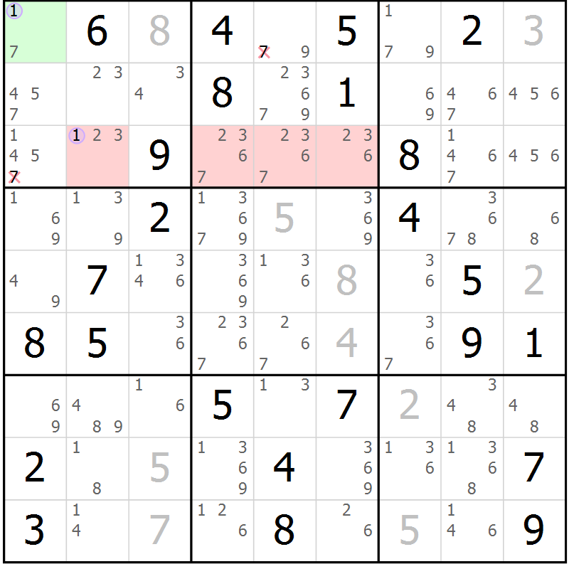 Position des candidats pour la solution de la Gr 43 page 46 du magazine de sudoku Suprême n° 027