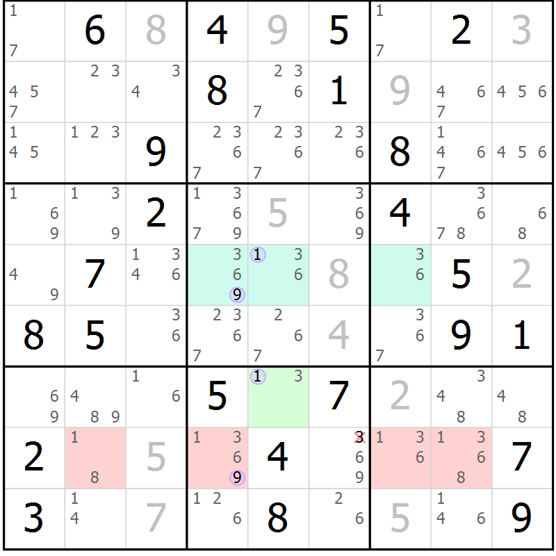 Position des candidats pour la solution de la Gr 43 page 46 du magazine de sudoku Suprême n° 027