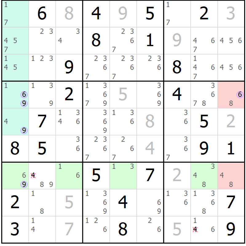 Position des candidats pour la solution de la Gr 43 page 46 du magazine de sudoku Suprême n° 027