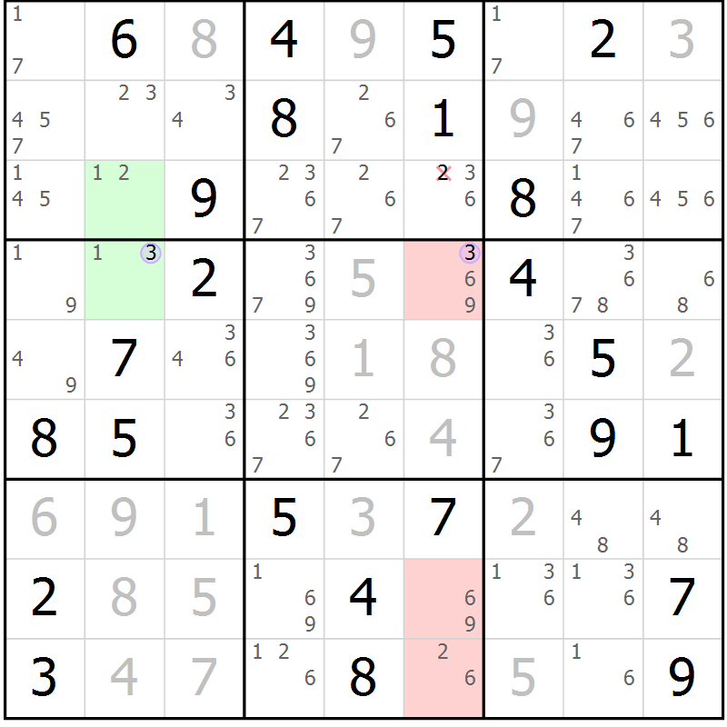 Position des candidats pour la solution de la Gr 43 page 46 du magazine de sudoku Suprême n° 027