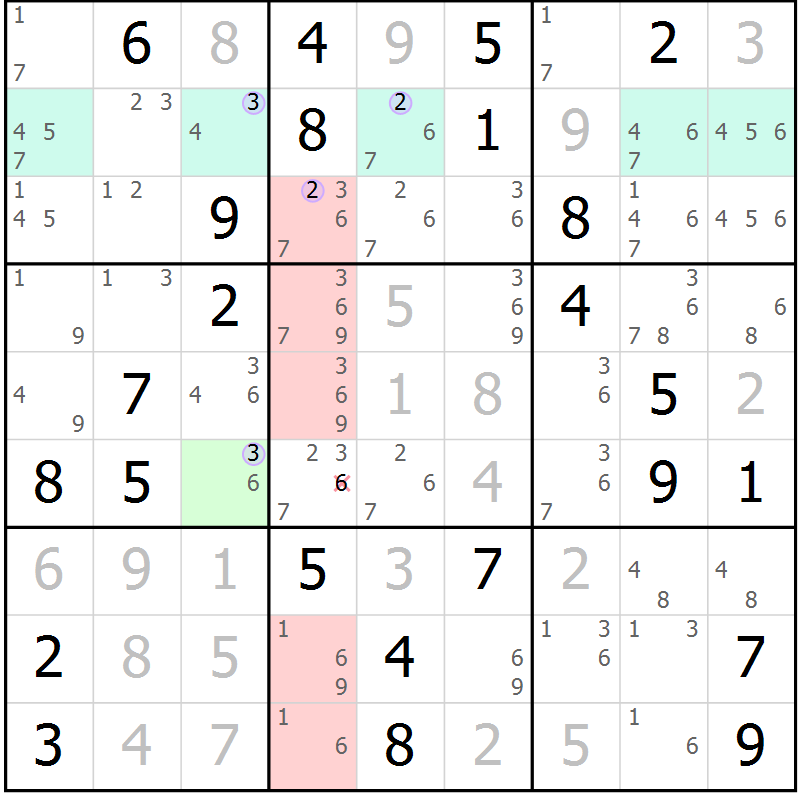 Position des candidats pour la solution de la Gr 43 page 46 du magazine de sudoku Suprême n° 027