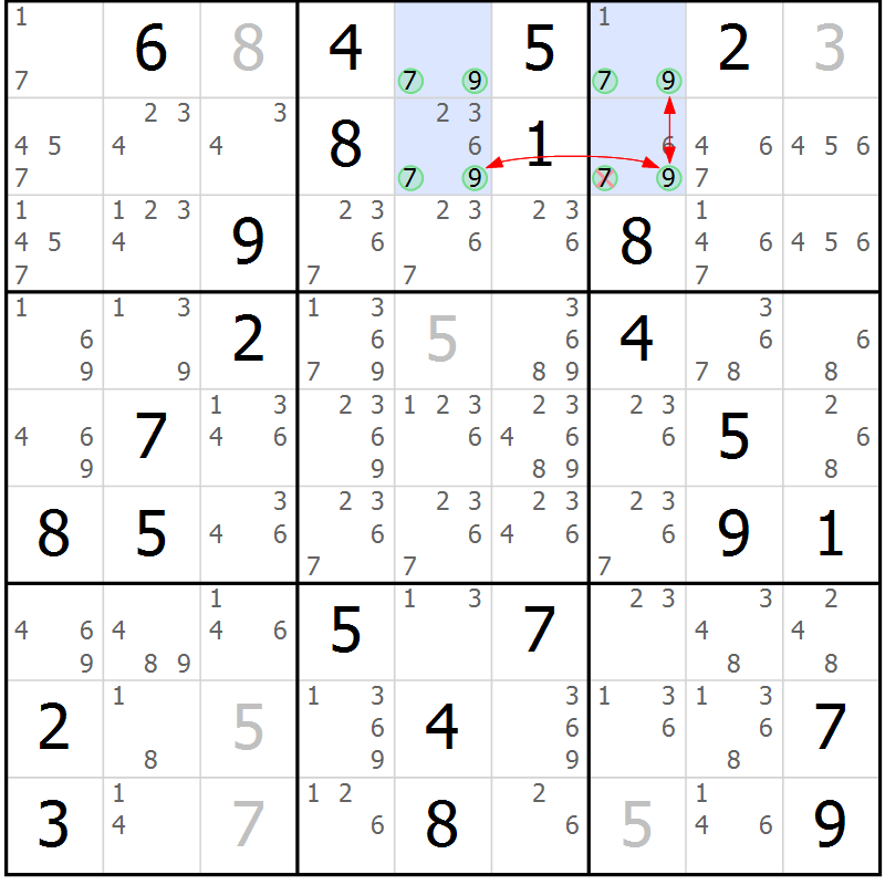 Position des candidats pour la solution de la Gr 43 page 46 du magazine de sudoku Suprême n° 027