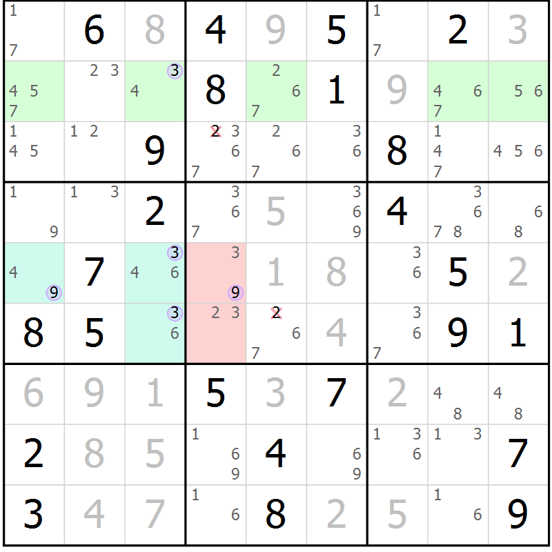 Position des candidats pour la solution de la Gr 43 page 46 du magazine de sudoku Suprême n° 027