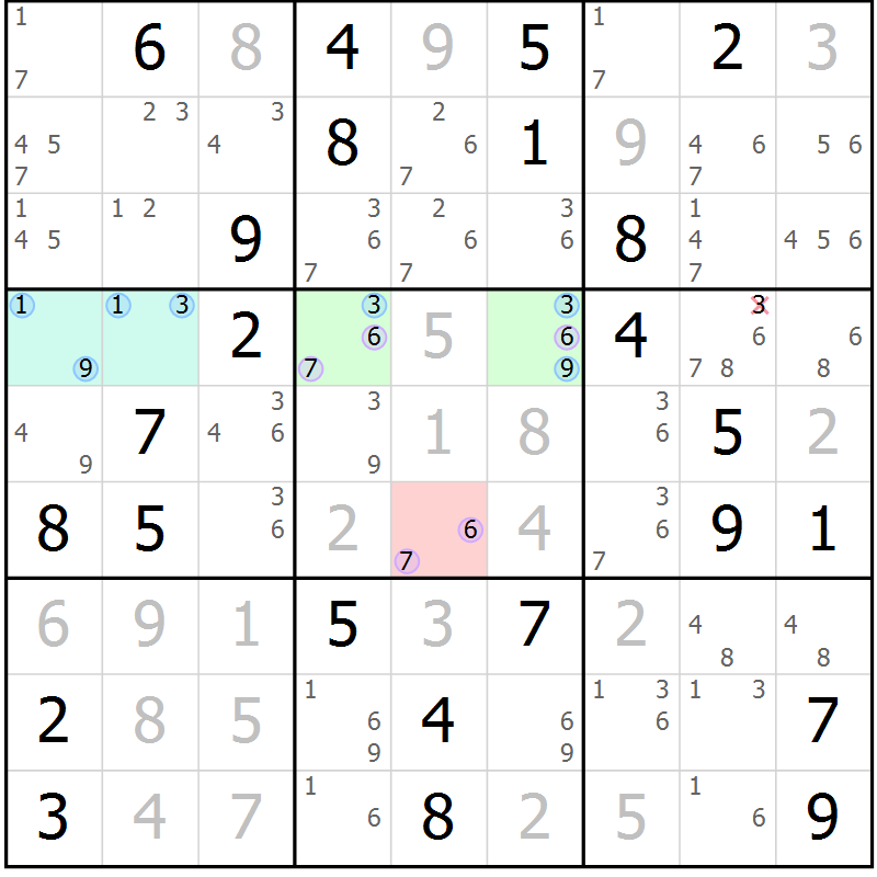 Position des candidats pour la solution de la Gr 43 page 46 du magazine de sudoku Suprême n° 027