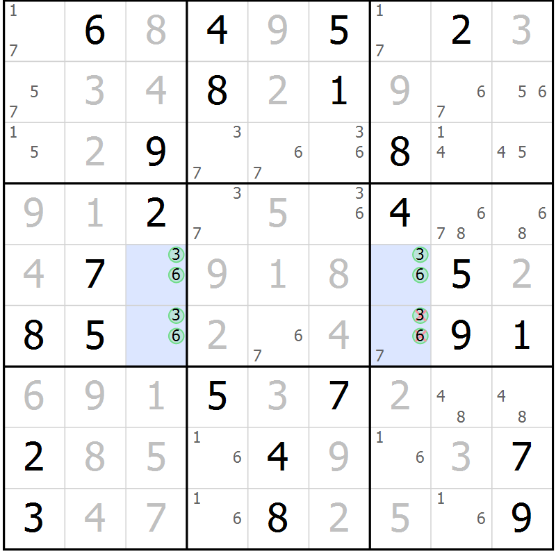 Position des candidats pour la solution de la Gr 43 page 46 du magazine de sudoku Suprême n° 027