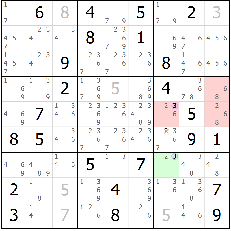 Position des candidats pour la solution de la Gr 43 page 46 du magazine de sudoku Suprême n° 027