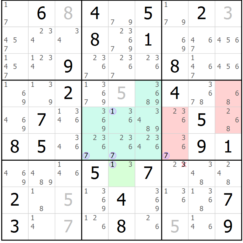 Position des candidats pour la solution de la Gr 43 page 46 du magazine de sudoku Suprême n° 027