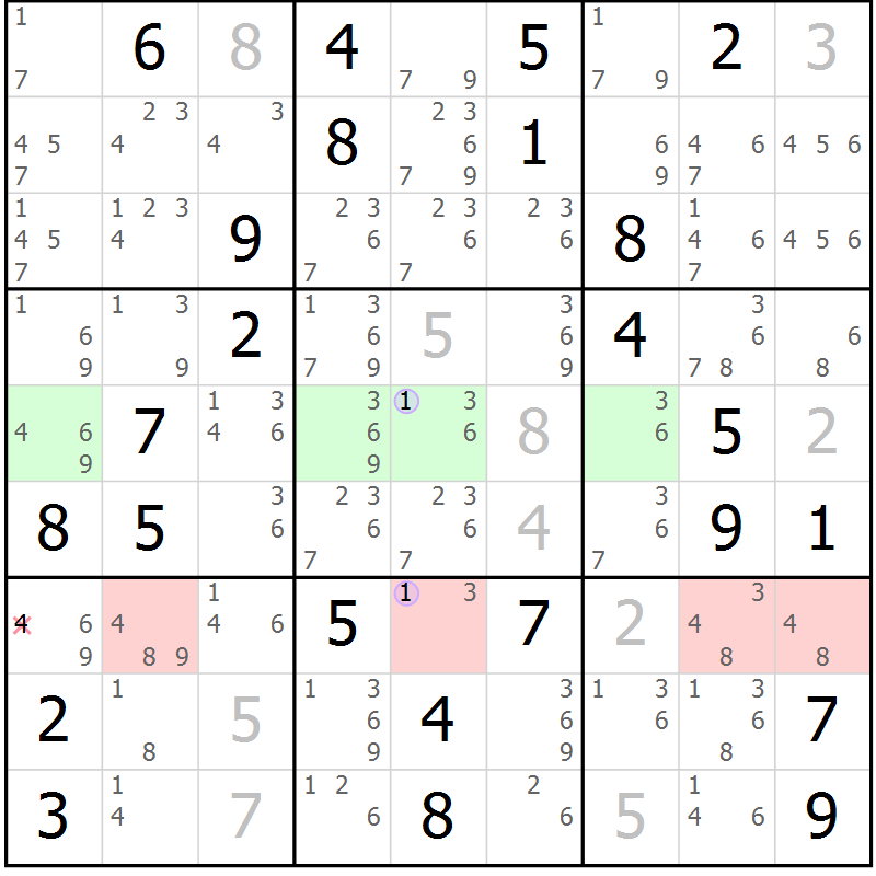 Position des candidats pour la solution de la Gr 43 page 46 du magazine de sudoku Suprême n° 027