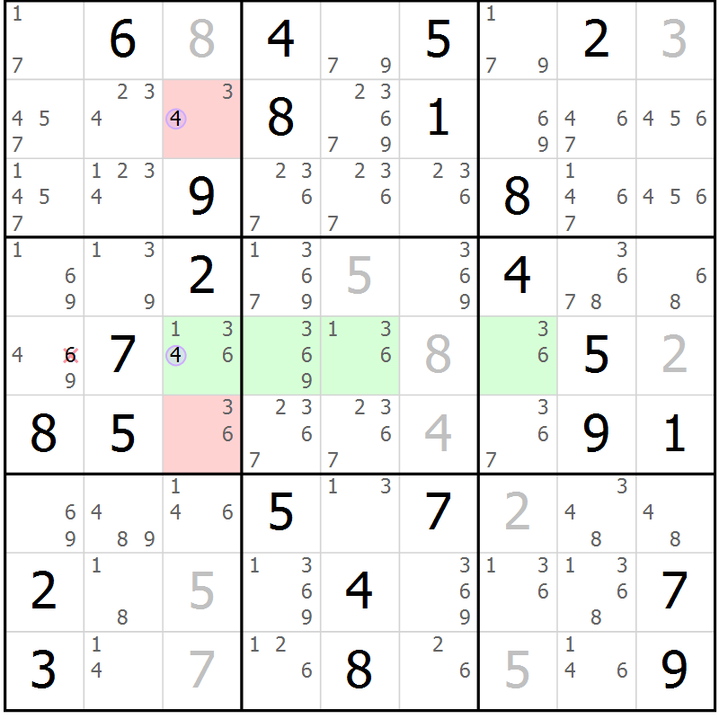 Position des candidats pour la solution de la Gr 43 page 46 du magazine de sudoku Suprême n° 027