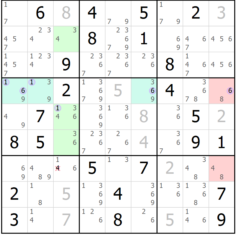 Position des candidats pour la solution de la Gr 43 page 46 du magazine de sudoku Suprême n° 027