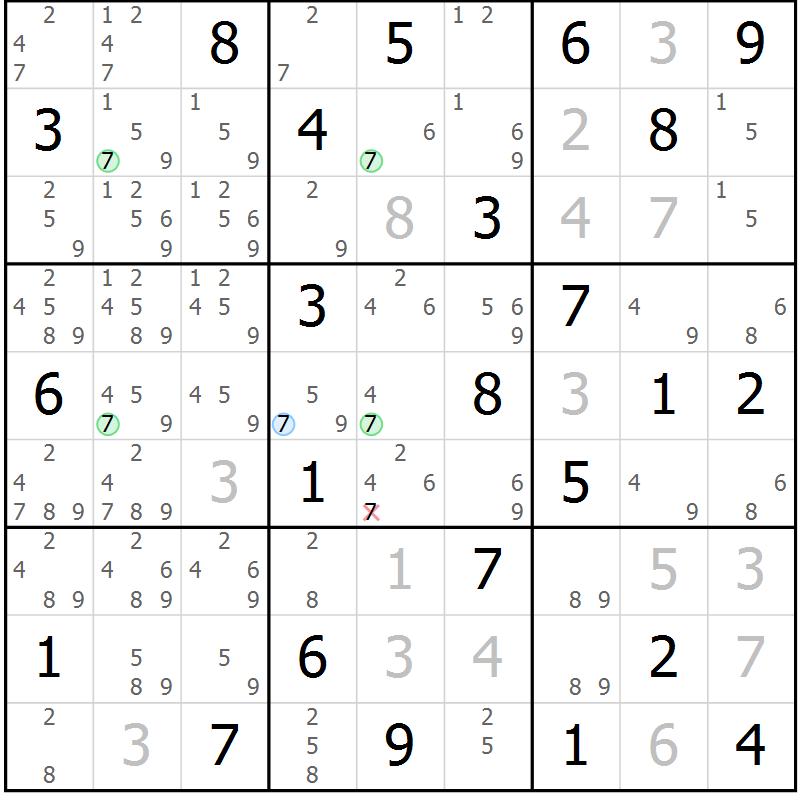 Position des candidats pour la solution de la Gr 44 page 47 du magazine de sudoku Suprême n° 027