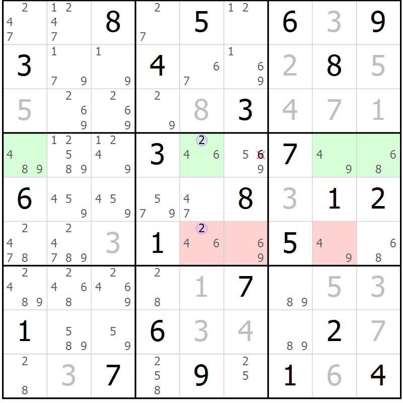 Position des candidats pour la solution de la Gr 44 page 47 du magazine de sudoku Suprême n° 027