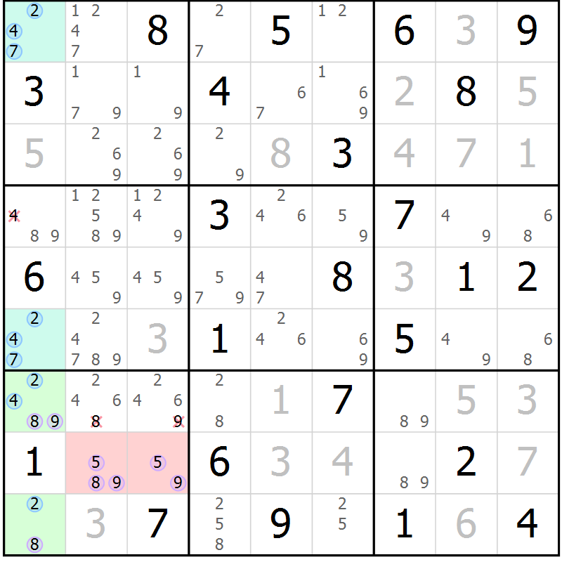 Position des candidats pour la solution de la Gr 44 page 47 du magazine de sudoku Suprême n° 027