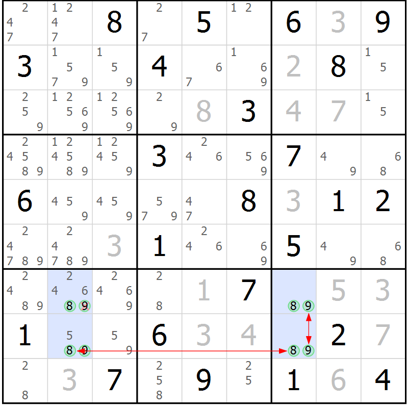 Position des candidats pour la solution de la Gr 44 page 47 du magazine de sudoku Suprême n° 027