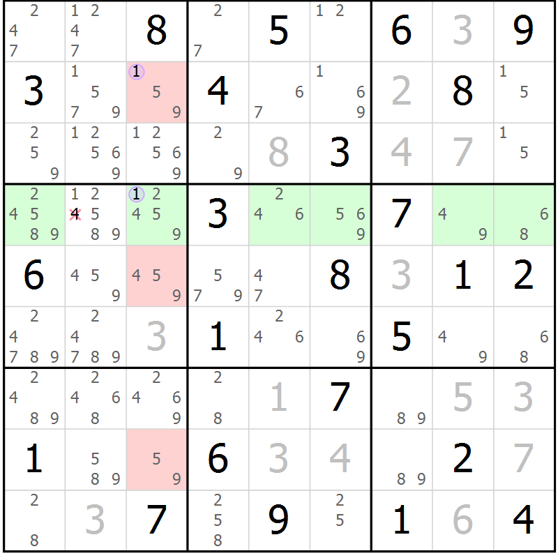 Position des candidats pour la solution de la Gr 44 page 47 du magazine de sudoku Suprême n° 027