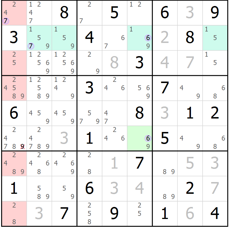 Position des candidats pour la solution de la Gr 44 page 47 du magazine de sudoku Suprême n° 027