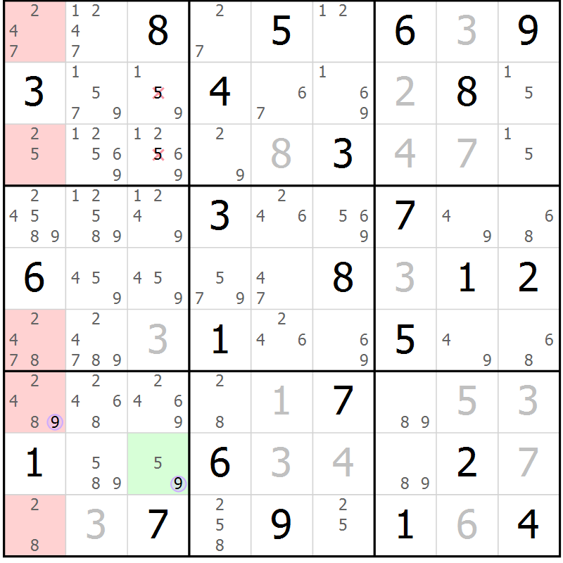 Position des candidats pour la solution de la Gr 44 page 47 du magazine de sudoku Suprême n° 027