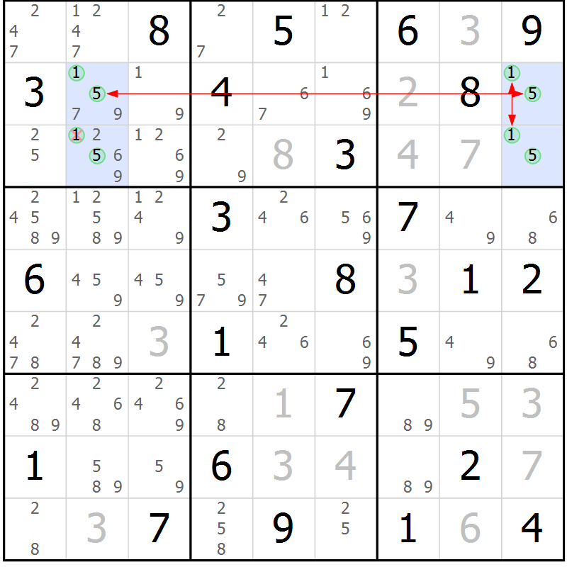 Position des candidats pour la solution de la Gr 44 page 47 du magazine de sudoku Suprême n° 027