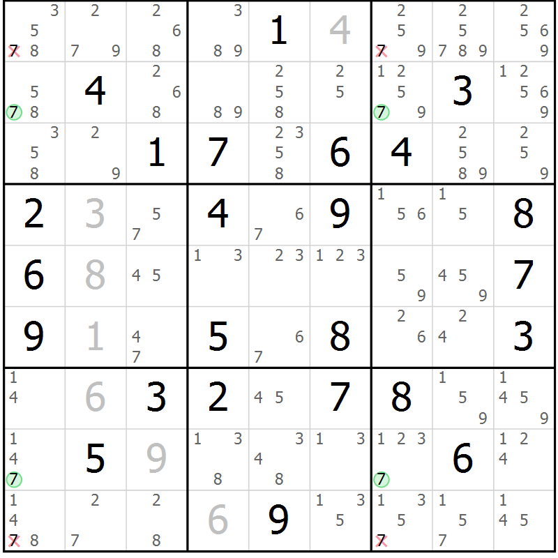 Position des candidats pour la solution de la Gr 45 page 48 du magazine de sudoku Suprême n° 027