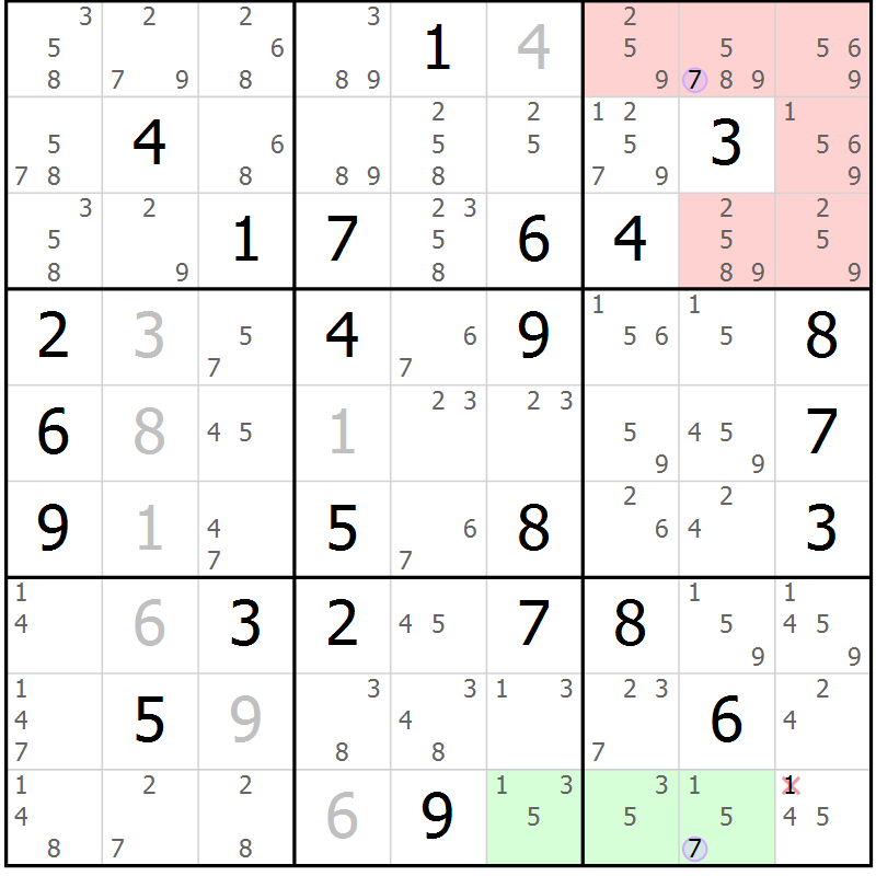 Position des candidats pour la solution de la Gr 45 page 48 du magazine de sudoku Suprême n° 027