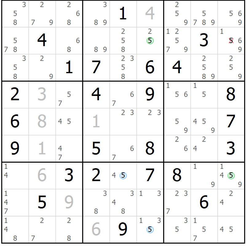 Position des candidats pour la solution de la Gr 45 page 48 du magazine de sudoku Suprême n° 027